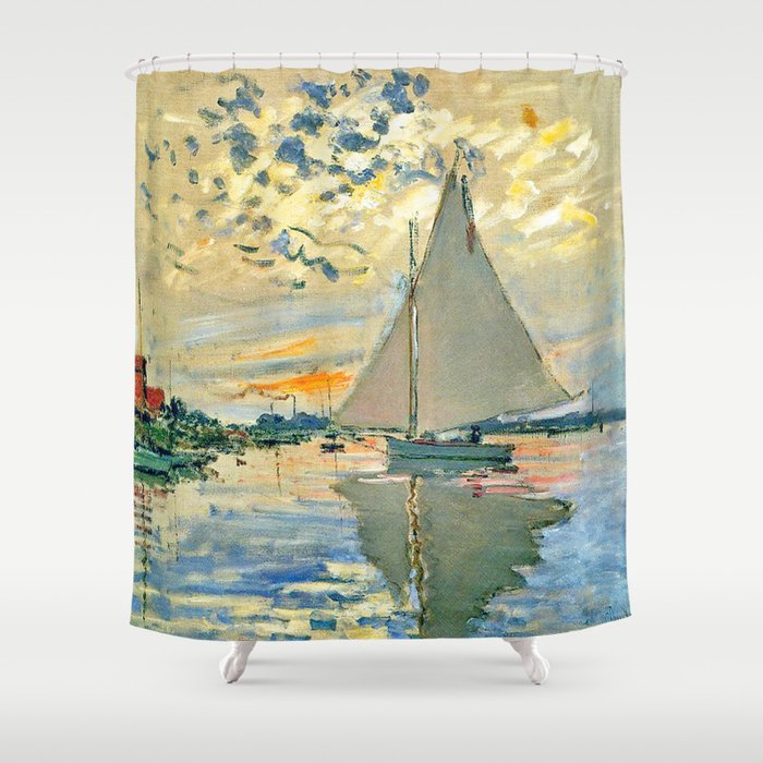 Claude Monet - Sailboat at Le Petit-Gennevilliers Shower Curtain