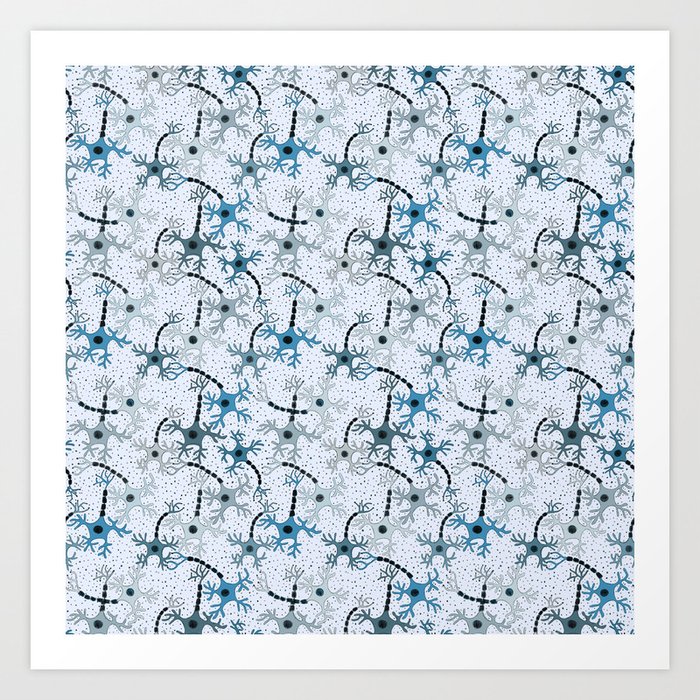 Cartoon Neurons on Blue Art Print