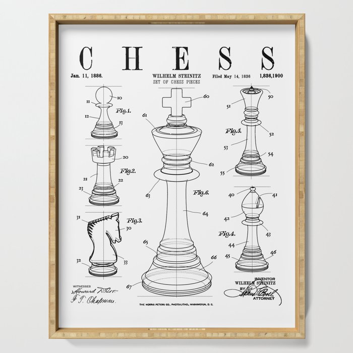 Chess King And Pieces Old Vintage Patent Drawing Print Serving Tray by  GrandeDuc