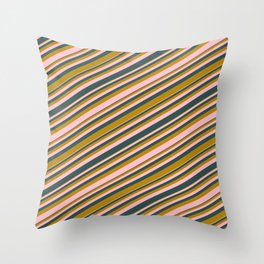 [ Thumbnail: Pink, Dark Slate Gray, and Dark Goldenrod Colored Lines Pattern Throw Pillow ]