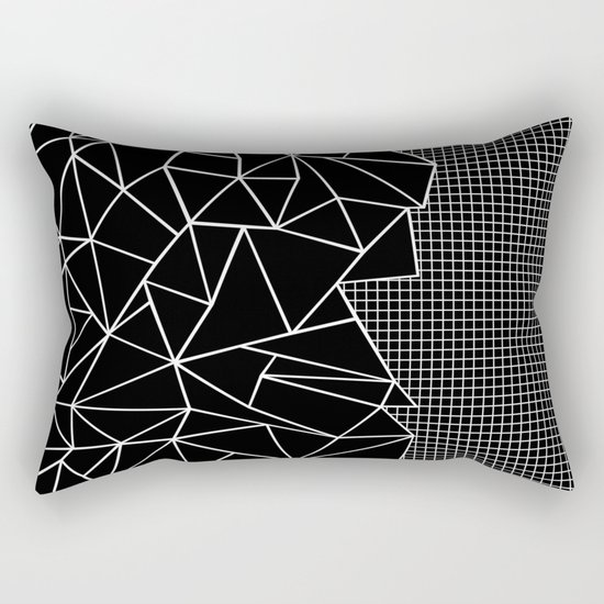 Abstract Grid Outline White on Black on Side Rectangular Pillow