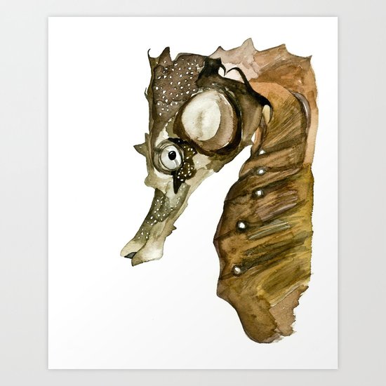 Ocean Treasures No.1 Seahorse Watercolor Art Print
