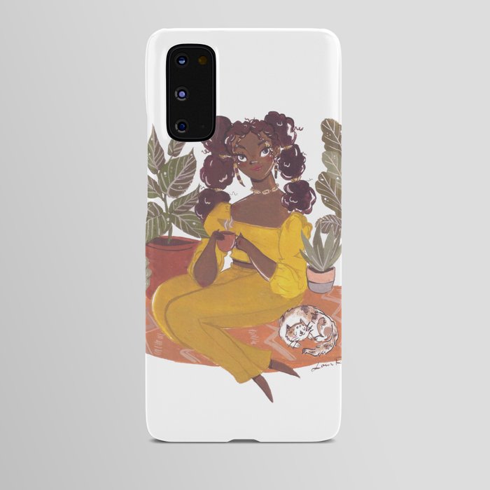 Girl and her cat Android Case