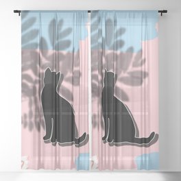 Folk Cat Illustration  Sheer Curtain