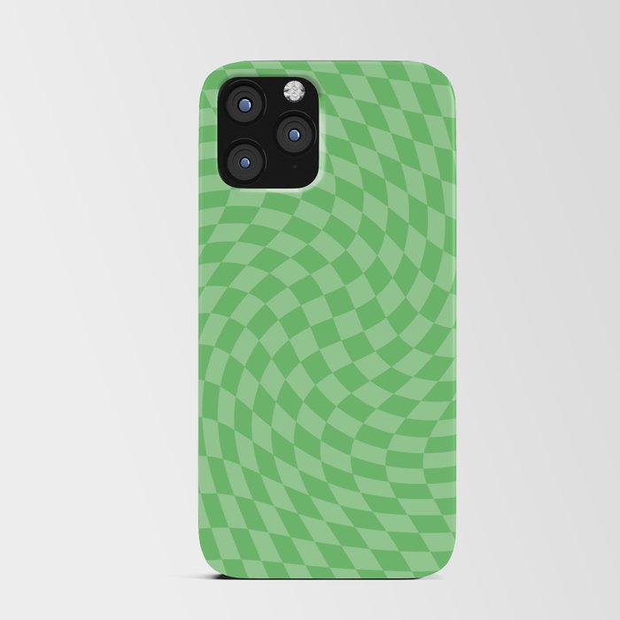 Retro Sage Green Twisted Checker Swirl iPhone Card Case