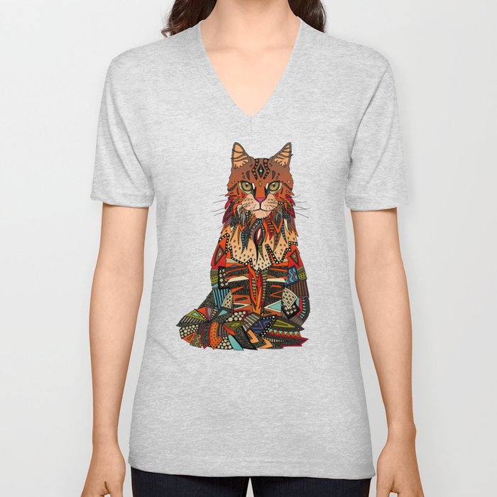maine coon cat taupe V Neck T Shirt