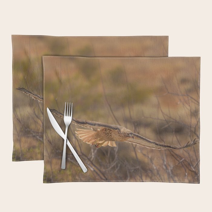 Redtail Hawk in Flight, Nevada Desert Placemat by Alaskan Momma Bear