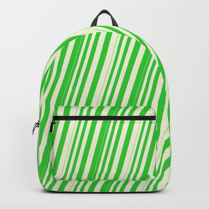 Beige & Lime Green Colored Lined Pattern Backpack