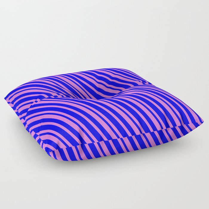Blue and Orchid Colored Pattern of Stripes Floor Pillow