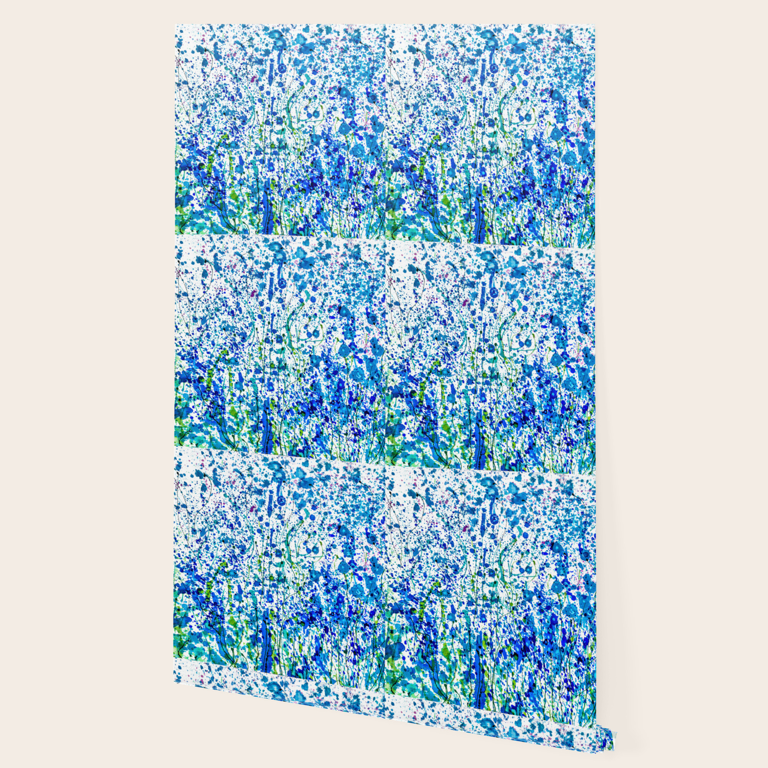 Splattered Blue Transparent Floral Abstract Painting Wallpaper By Olenaart Society6
