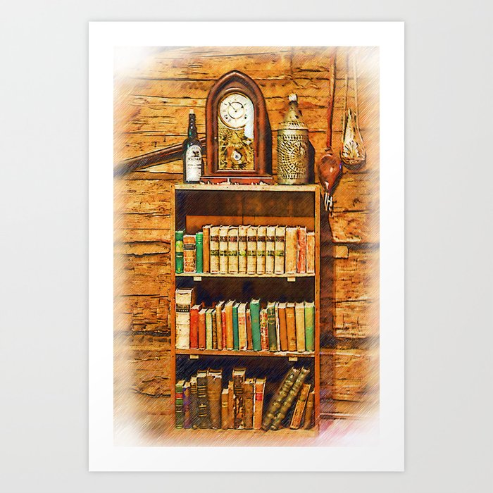 Log Cabin Bookcase Sketched Art Print By Kirttisdaleart Society6
