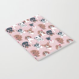 Pure love pockets I // blush pink background Dachshund Beagle Dalmatian Basset Hound Labrador Retriever Husky Welsh Corgi and Italian Greyhound dog puppies Notebook