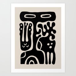Conversation with a Moose Abstract Art Black and Linen White Art Print