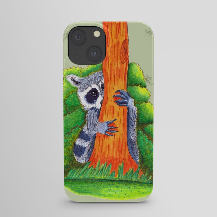 Peeking Raccoons #4 Green Pallet- iPhone Case