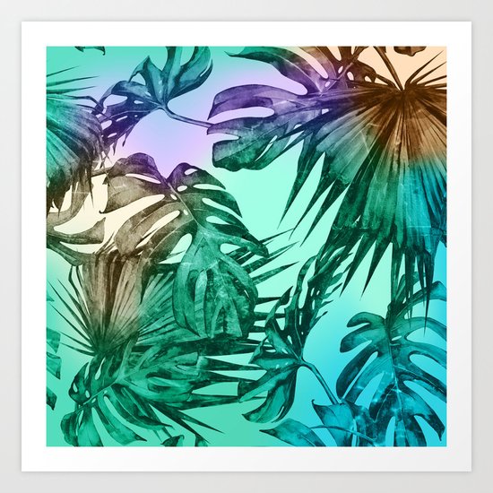 Simply Palm Leaves in Hologram Island Green Art Print