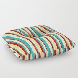 [ Thumbnail: Red, Tan, Light Cyan, and Light Sea Green Colored Lined/Striped Pattern Floor Pillow ]