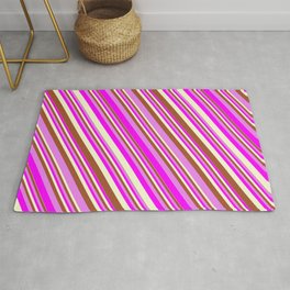 [ Thumbnail: Sienna, Violet, Fuchsia, and Light Yellow Colored Lines/Stripes Pattern Rug ]
