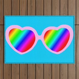 Rainbow Mirror Heart Love Glasses Outdoor Rug