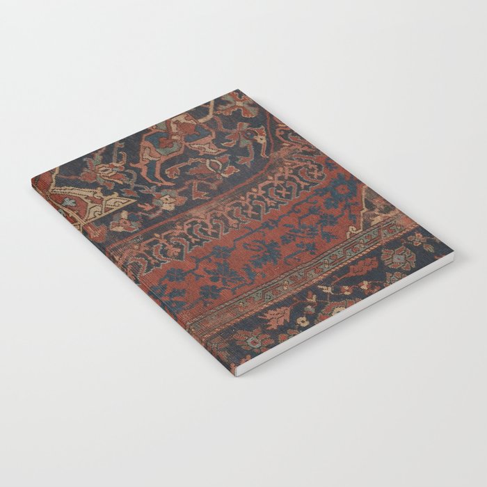 Boho Chic Dark III // 17th Century Colorful Medallion Red Blue Green Brown Ornate Accent Rug Pattern Notebook