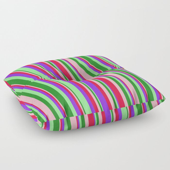 Eye-catching Light Pink, Crimson, Purple, Light Green, and Forest Green Colored Stripes Pattern Floor Pillow
