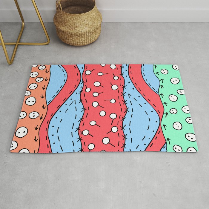 Doodle Art Ons And Pins Red Green Blue Rug By Desertsart