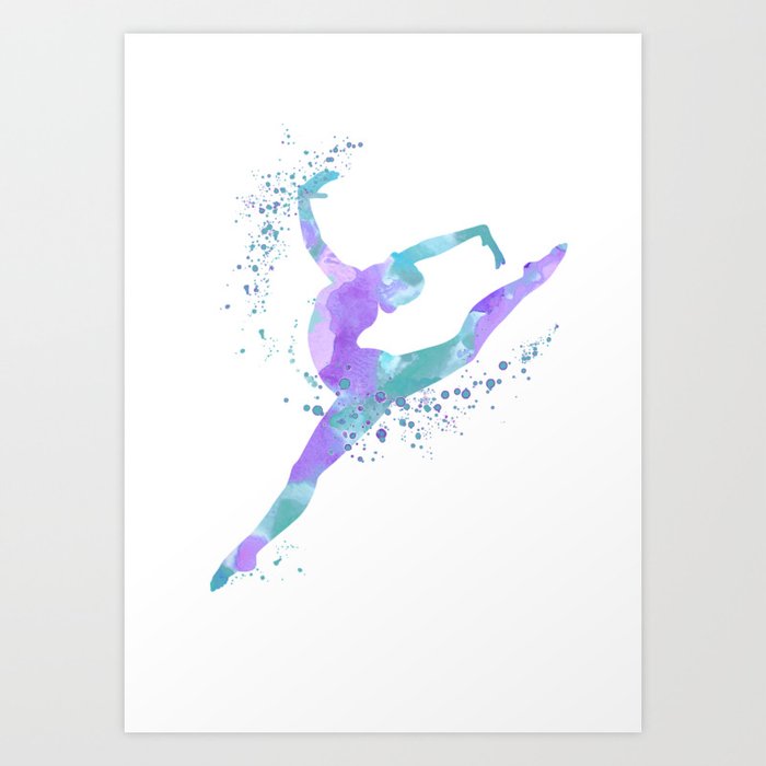 Girl Gymnastics Colorful Watercolor Silhouette Art Print by LotusArt