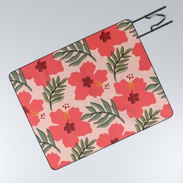 Tropical Hibiscus and Leaves  Picnic Blanket
