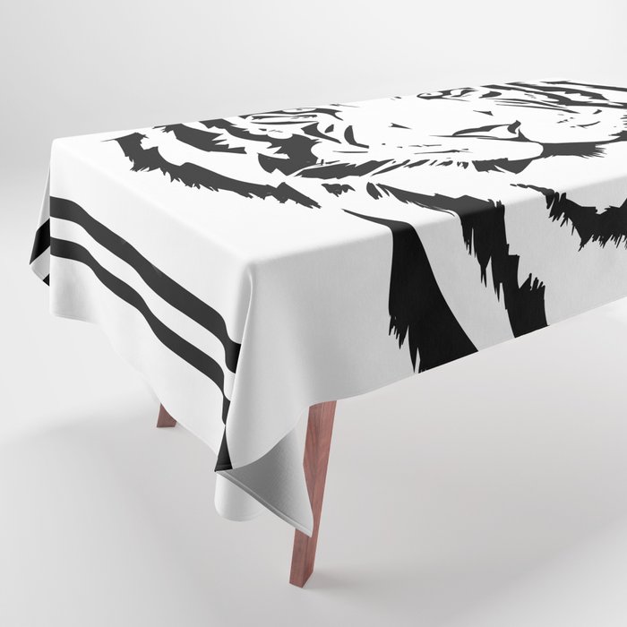 Black and white tiger head with lines Tablecloth