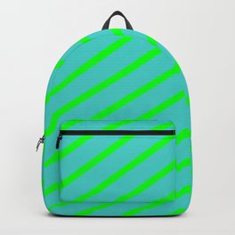 [ Thumbnail: Lime & Turquoise Colored Lines/Stripes Pattern Backpack ]