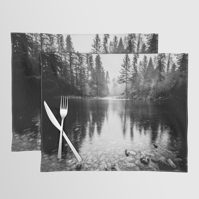 Forest Reflection Lake - Black and White  - Nature Photography Placemat