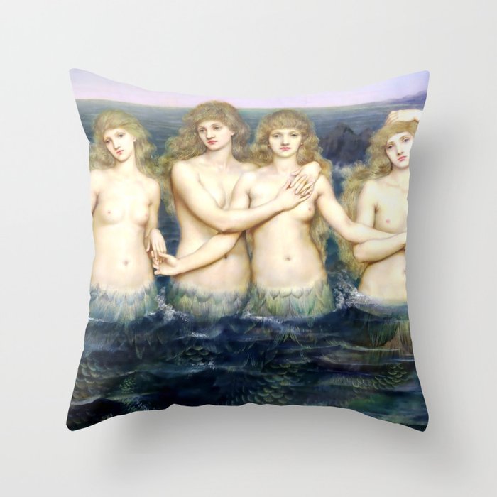 Evelyn De Morgan "The Sea Maidens" Throw Pillow