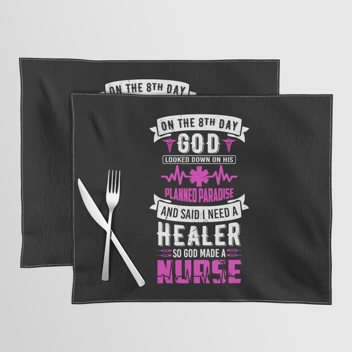God Made A Nurse Quote Retro Typography Religious Placemat