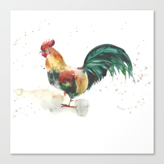 Symbol of the year, watercolor rooster, cock, cockerel Canvas Print