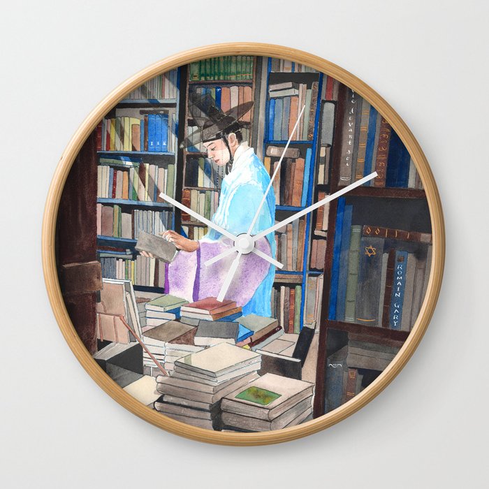 The Seonbi in the Bookstore/Hand-painted Illustration in watercolour Wall Clock