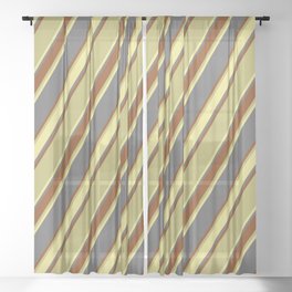 [ Thumbnail: Dim Grey, Brown, Dark Khaki, and Tan Colored Lined/Striped Pattern Sheer Curtain ]