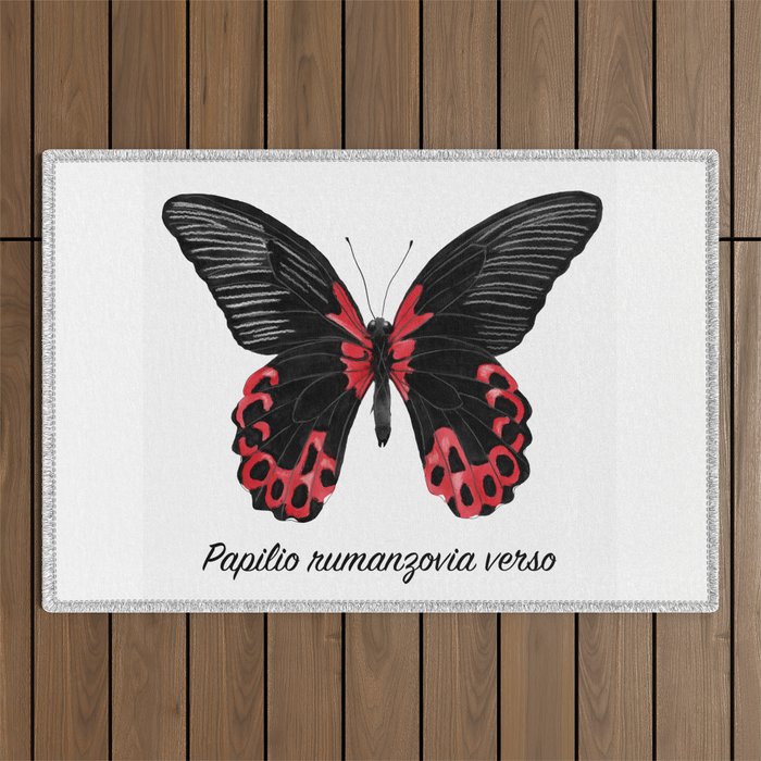 Scarlet Mormon Butterfly Specimen Outdoor Rug