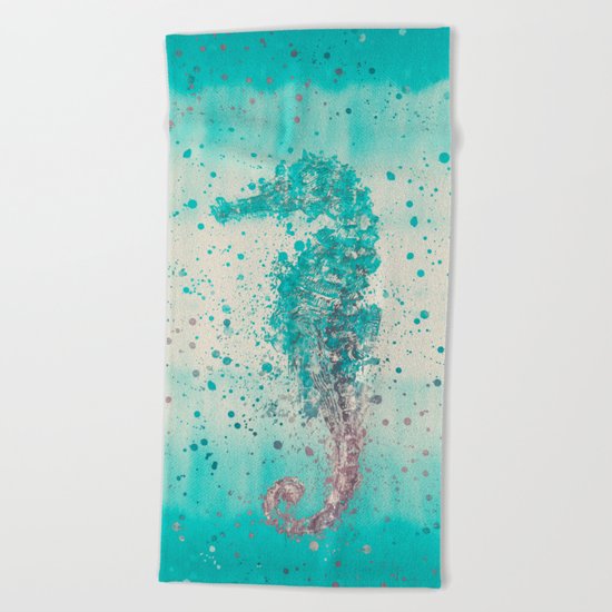 Seahorse marine life watercolor art Beach Towel
