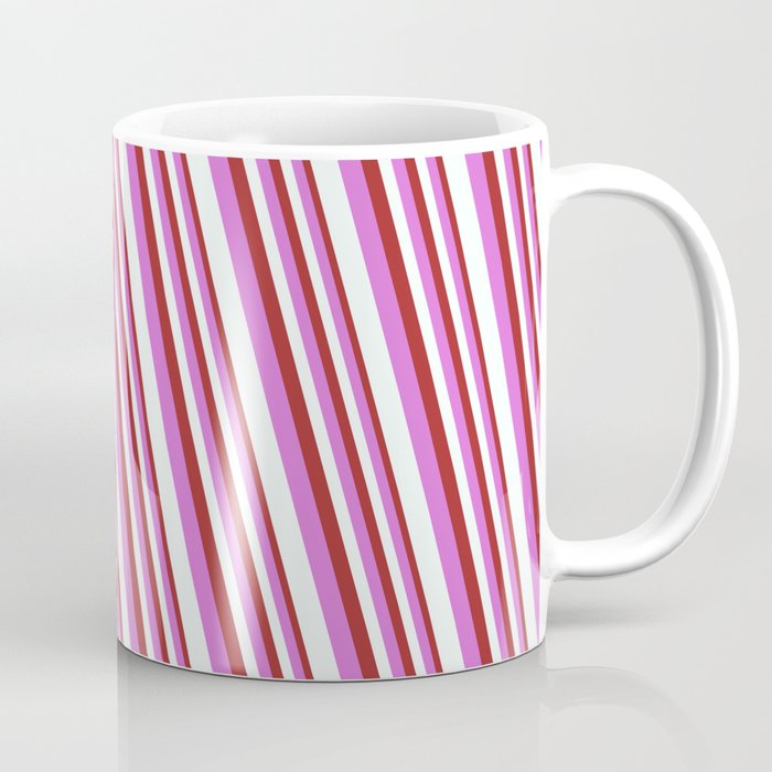 Brown, Orchid, and Mint Cream Colored Stripes/Lines Pattern Coffee Mug