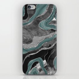 Pale Teal Gray Marble Agate Silver Glitter Glam #1 (Faux Glitter) #decor #art #society6 iPhone Skin