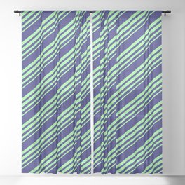 [ Thumbnail: Midnight Blue and Green Colored Stripes Pattern Sheer Curtain ]