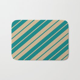 [ Thumbnail: Teal & Tan Colored Striped Pattern Bath Mat ]
