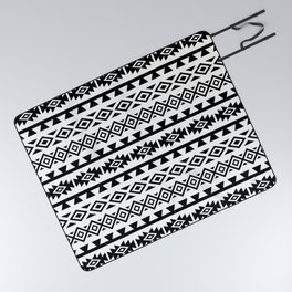 Aztec Stylized Shapes Pattern BW Picnic Blanket