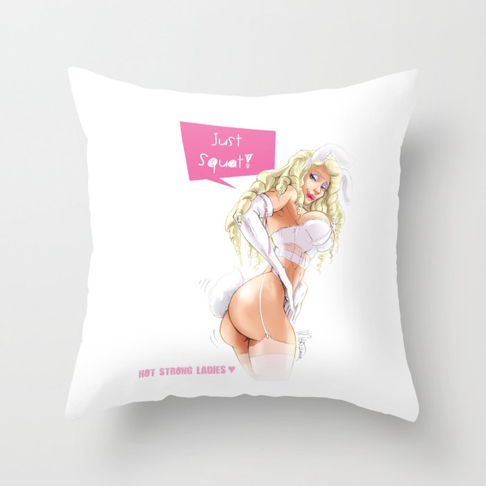 Fit Bunny (Just Squat!) Throw Pillow