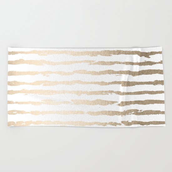 Simply Brushed Lines White Gold Sands on White Beach Towel
