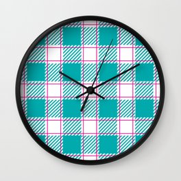 Twisted Robin Blue and Magenta Plaid Wall Clock