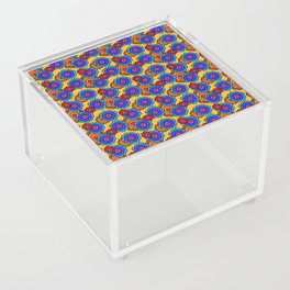 Pop-Art Blue and Orange Flowers on Yellow Background Acrylic Box