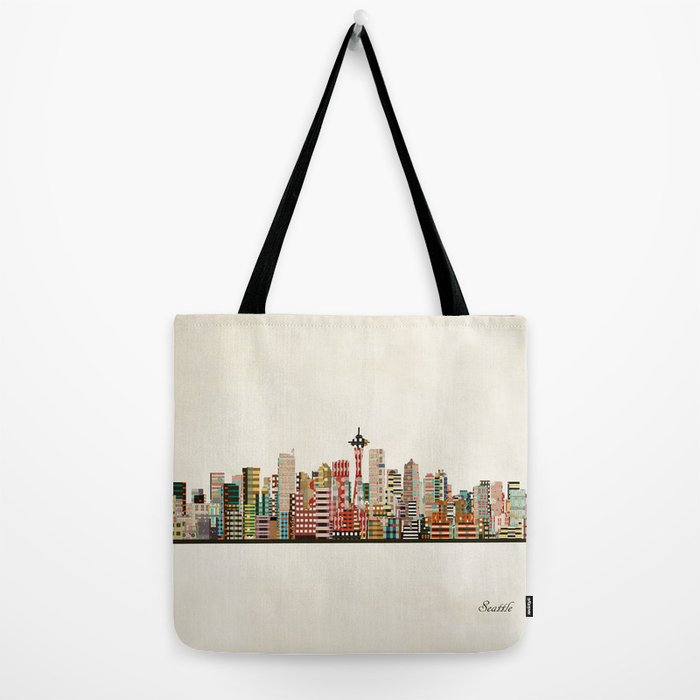 Reversible city tote top with skyline print