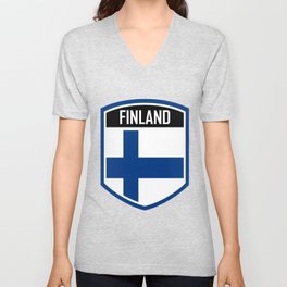 Finland Flag Emblem V Neck T Shirt