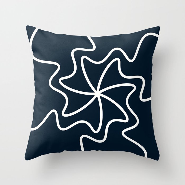 Abstract Curved Mid Century Modern Style Lines pattern - Maastricht Blue and White Throw Pillow