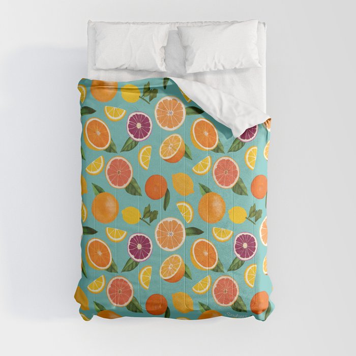 Orange Citrus Blue background  Comforter